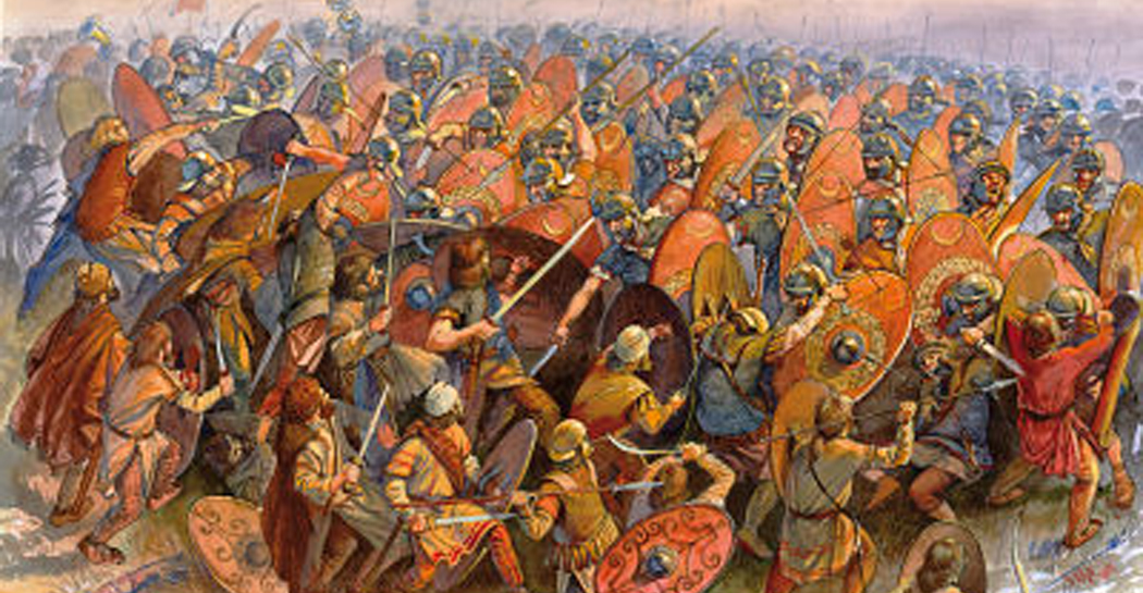 Scena di battaglia tra Daci e Romani. Disegno di Radu Olteanu