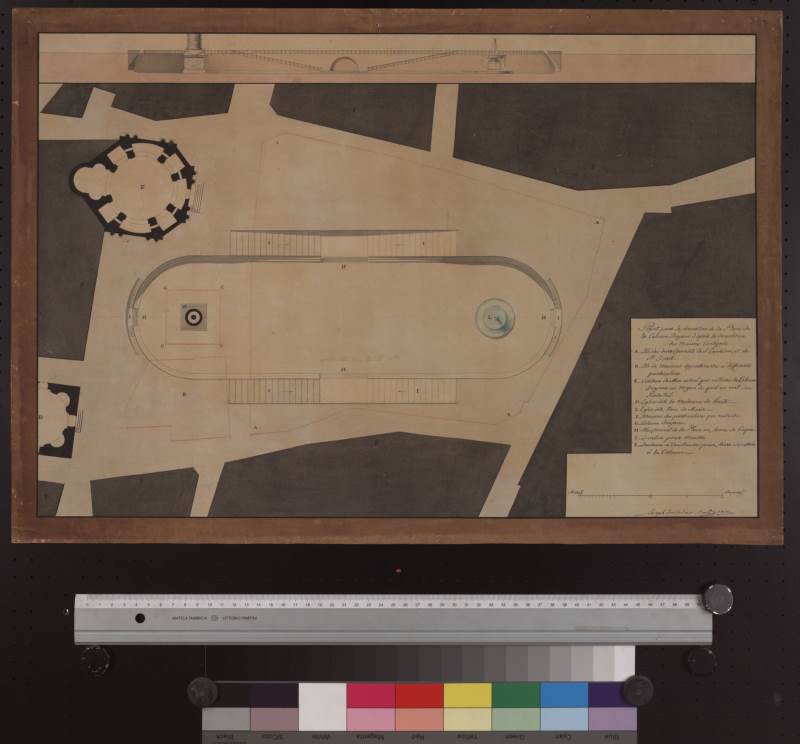 G. Valadier e G. Camporese, Progetto per la sistemazione dell’area a sud della Colonna Traiana, disegno acquerellato, 1812, (Roma, Accademia Nazionale di San Luca) ©Accademia Nazionale di San Luca, Roma