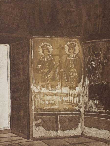 Veljko Mihajlović: Costantino – Nikoljac a Bijelo Polje, Montenegro. Acquatinta, 2012, cm 41,00 x 52,00