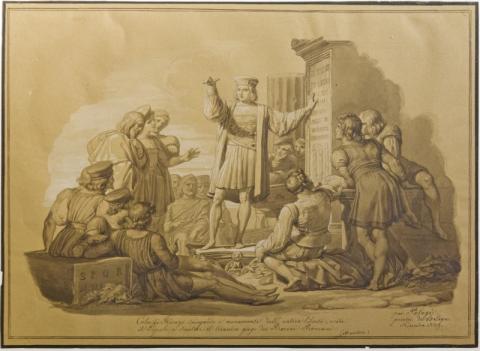 Pelagio Palagi, Cola di Rienzo che spiega le antiche epigrafi ai Romani 1829 (© Galleria Carlo Virgilio) Pelagio Palagi, Cola di Rienzo che spiega le antiche epigrafi ai Romani 1829 (© Galleria Carlo Virgilio)